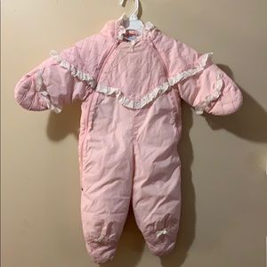Baby girls 6/9 months one piece pink snowsuit